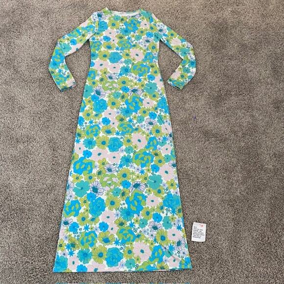 ASOS Design Maxi Dress Floral Stretch Long Sleeve Flower Power70s Women's 4 NWT - Picture 1 of 11